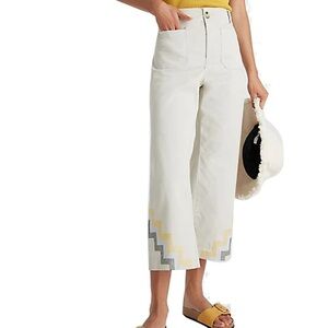 NWT $148 Anthropologie Maeve  Embroidered Hem Wide-Leg Pants Size 6
